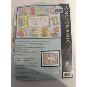 Dimensions Zoo Alphabet Birth Record Counted Cross Stitch Kit 12" x 9" Unopened